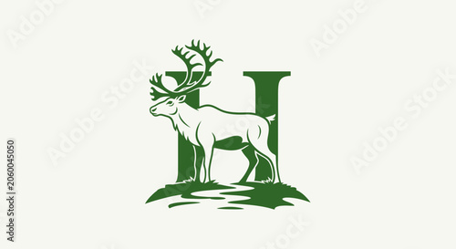 Majestic reindeer standing beside classical column illustration.