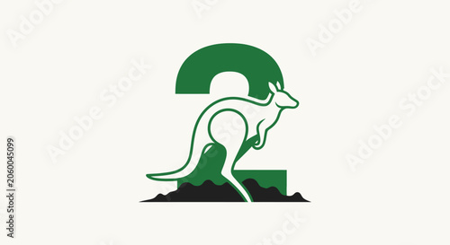 Green Kangaroo Silhouette with Number Two Design.