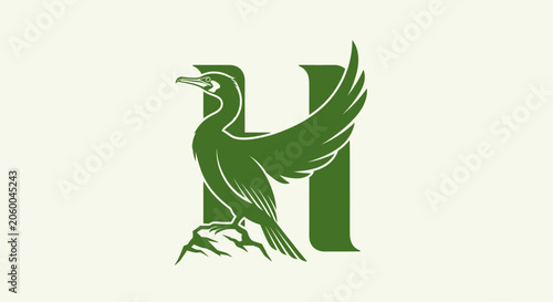 Green Eagle Head Combined with Letter H Design.