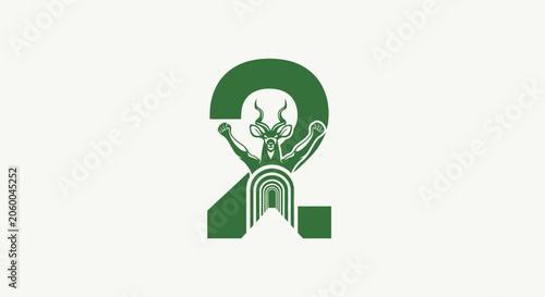 Green Omega Symbol with Stylized Design Elements.