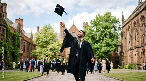 Happy Male Graduate Throwing Cap at University Campus