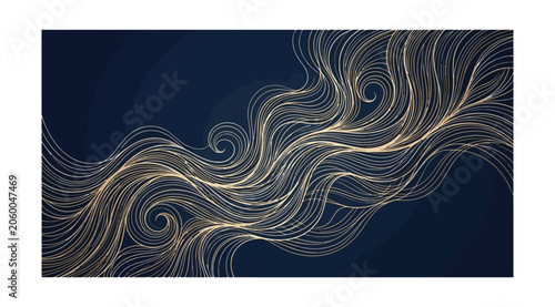 Foto Abstract background with flowing golden lines and swirls on dark blue