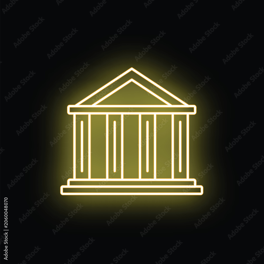 Naklejka premium Government building icon glowing with neon light on a dark background