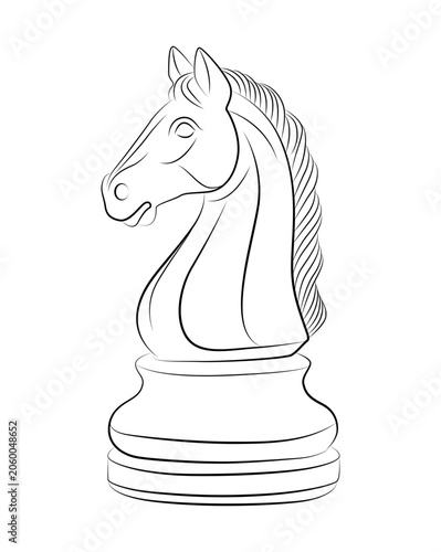 Simple line art of a chess knight head. Bold strokes define the horse's mane and ears. Crisp lines show the base with distinct rings. Ideal for games, puzzles, or strategy themes