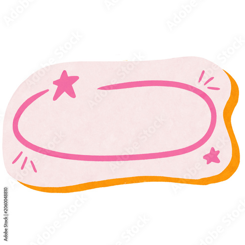Cute Oval Line Frame Sticker with Pink Stars and Decorative Accents