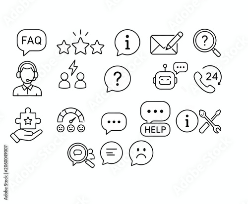 Social Media Icon Set with Cartoon People Faces and Communication Symbols Vector Illustration
