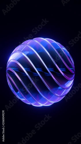 Glass Sphere Spiral Bands Blue Purple Dark Seamless Loop Vertical Animation 3D Render