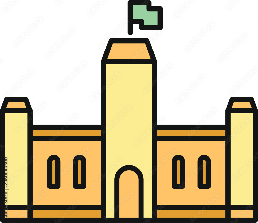 Fototapeta premium Castle architecture featuring a central tower and battlements with a flag