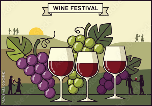 Tableau sur toile Wine festival scene with grapes and wineglasses