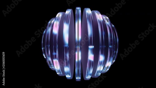 Glass Sphere Sliced Bands Pink Blue Neon Alpha Channel Seamless Loop 3D Render