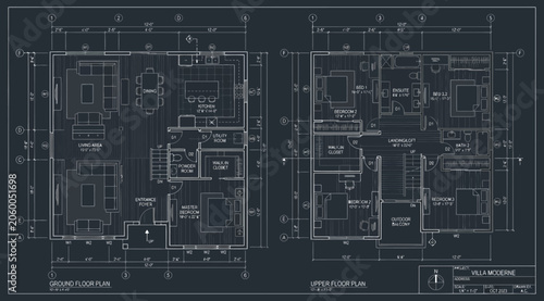 Tableau sur toile Detailed architectural floor plans for ground and upper levels of a villa