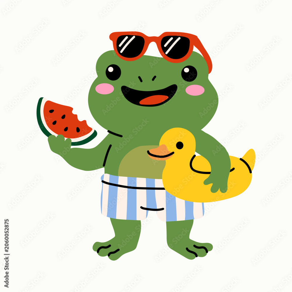 Obraz premium Funny Summer Frog with Duck Pool Float