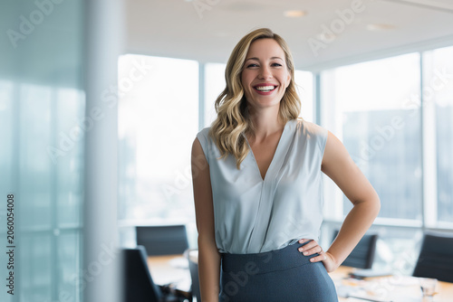 Mature businesswoman CEO smiling at startup session, professional team leader, diverse colleagues, confident entrepreneur, dynamic office culture