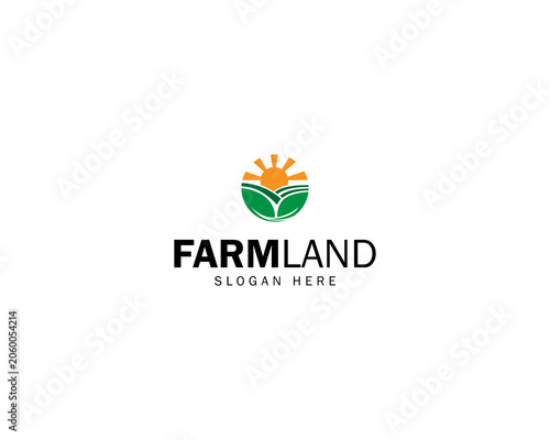 Simple farmland logo template. Rural landscape vector design. Farm food badge logo design template.