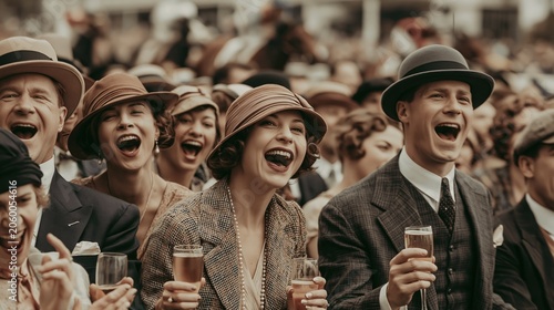 Paris France Europe lifestyle. A vibrant, sepiatoned photograph captures a group of people at a sporting event, likely a derby or sporting event.