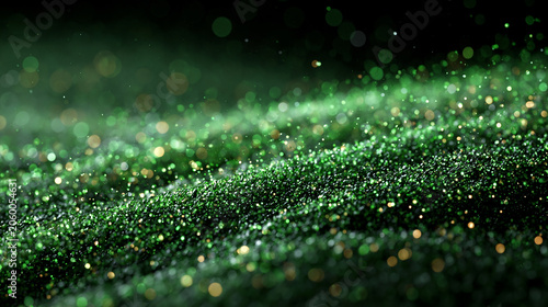 Emerald Green Floating Glowing Particle Dust on Dark Background