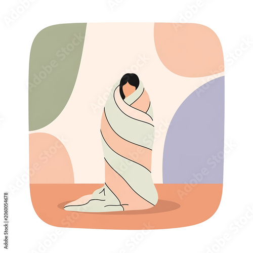 Obraz na płótnie Woman Wrapped in Blanket Sitting Alone.