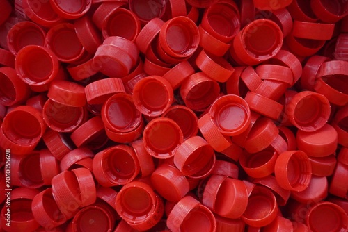 Foto Close-up of the red plastic caps
