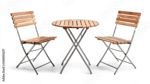 Compact wooden bistro set with folding chairs and round table for outdoor use