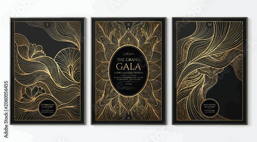 Foto Set of three luxury black and gold gala event posters