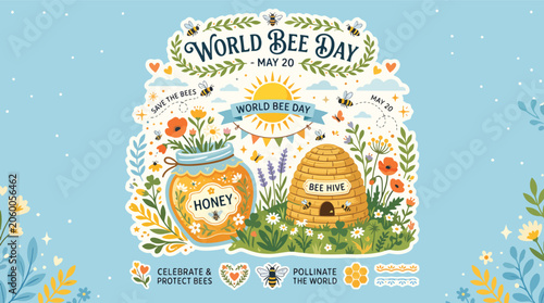 World Bee Day illustration with honeybee.
