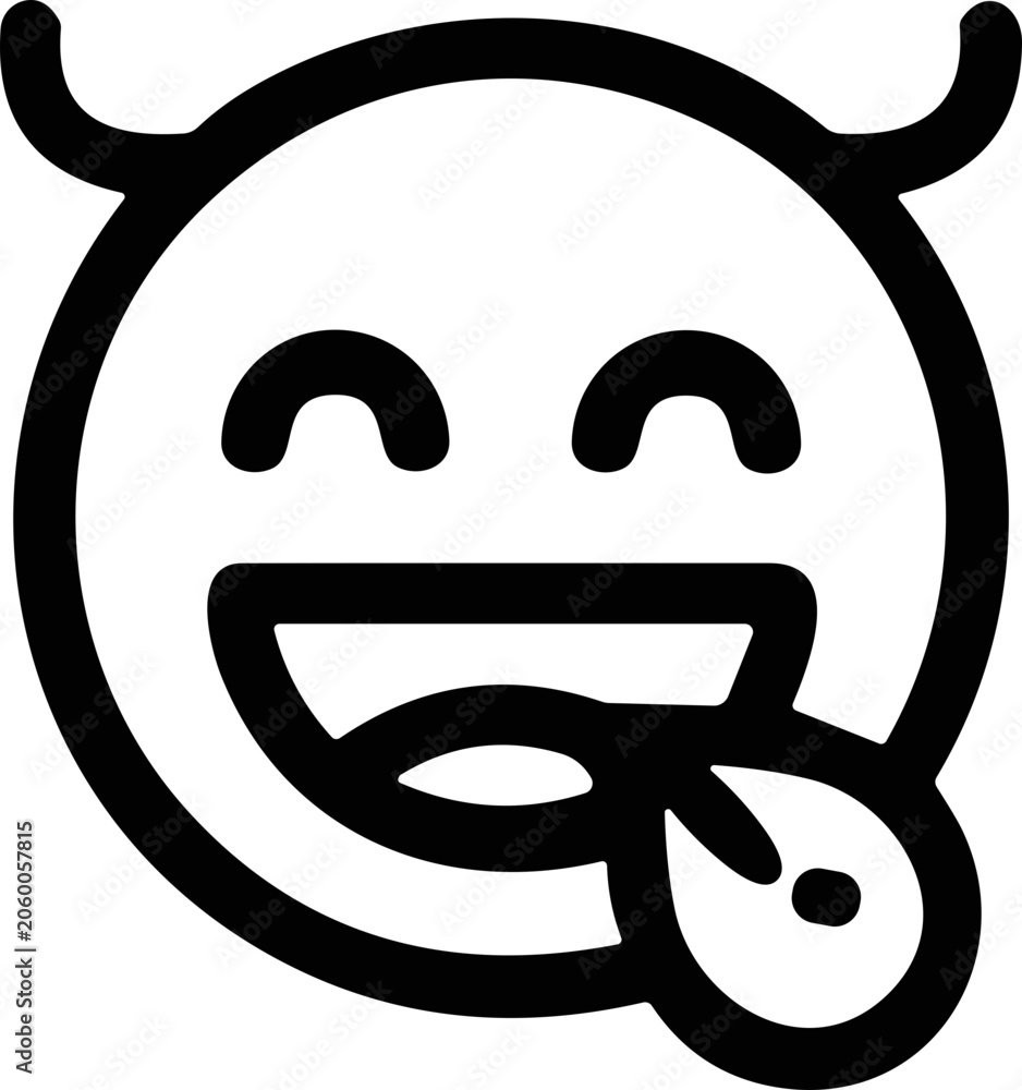 Fototapeta premium Devil Emoji Face Icon with Tongue Sticking Out, Horns, Laughing, Playful, Fun