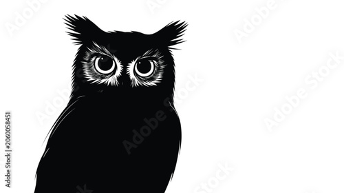 Owl silhouette features sharp contrast against a plain white background for minimalist design purposes.