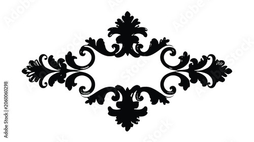 Emblem features a black ornate filigree pattern with a centered rectangular void for custom typography or branding elements in a classic Victorian aesthetic style.