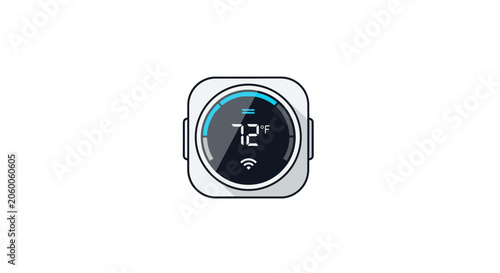 Smart home digital thermostat displaying 72 degrees Fahrenheit with Wi-Fi symbol.