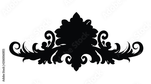 Ornamental flourish design features an intricate black silhouette with sweeping calligraphic curves that provide an elegant decorative element for formal invitations or vintage graphic projects.