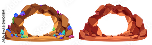 Foto Underground stone arches with glowing gemstone crystals and natural rocky cave formations