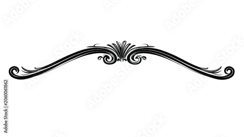 Scrollwork element features a symmetrical black filigree design isolated on a clean white background.