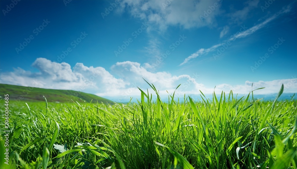Fototapeta premium Green Grass And Blue Sky