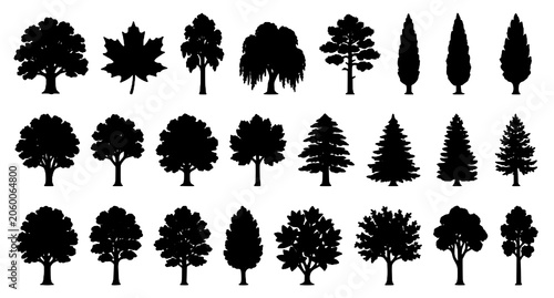 Billede på lærred Black silhouette tree collection for landscape design and environmental graphics