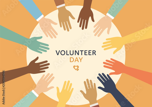 Diverse hands reaching for volunteer day