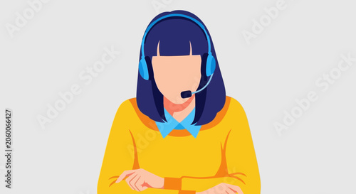 Illustration of woman wearing headset and speaking into microphone