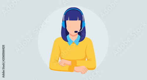 Illustration of woman wearing headset for customer service or call center