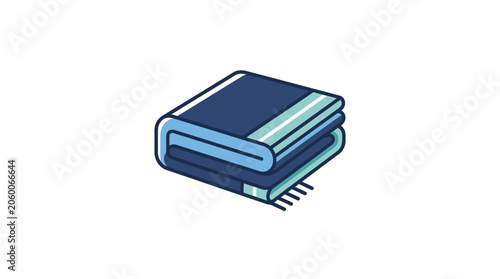 Stack of blue books illustration with bookmark and decorative pages