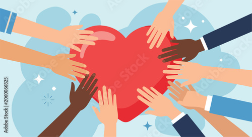 Diverse hands touching a heart