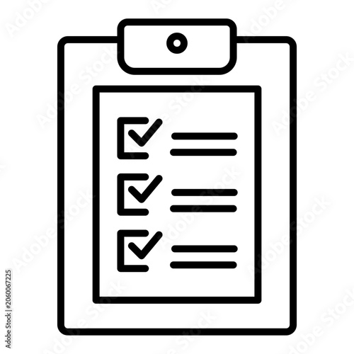 Clipboard checklist line icon. Project management tasks, approved survey questionnaire, and quality control test report vector symbol