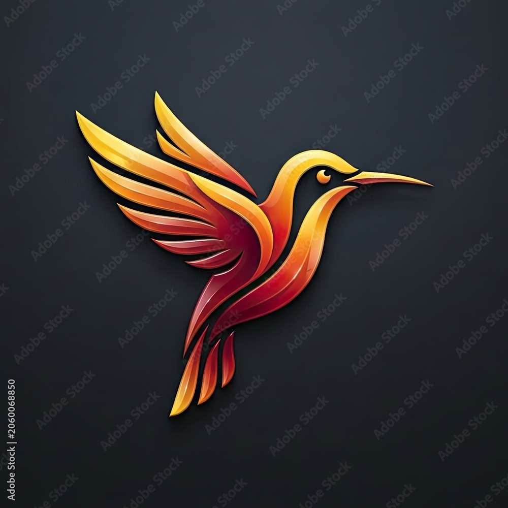 Fototapeta premium Elegant 3D hummingbird in flight with warm gradients