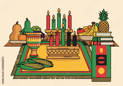 Colorful Kwanzaa celebration with traditional symbols