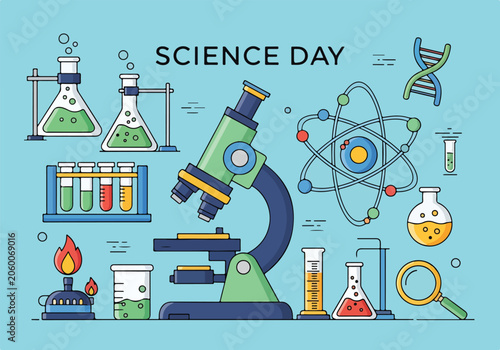 Foto Science day illustration with various lab equipment