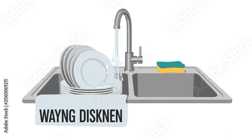 Hand washing dishes with soap and sponge at kitchen sink