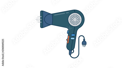 Illustrated hair dryer with power cord on white background
