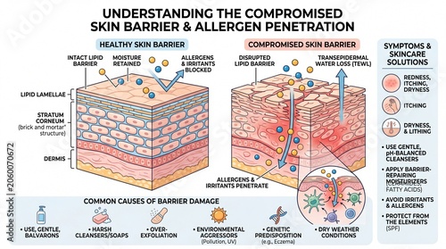 Obraz na plátne Healthy skin barrier lipid layer moisture retained allergens blocked compromised