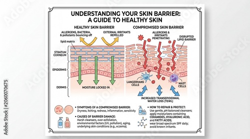 Billede på lærred Healthy skin barrier lipid matrix moisture locked external irritants repelled co
