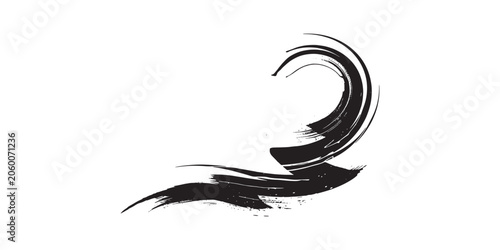 Dynamic black brush stroke wave abstract design element illustration.