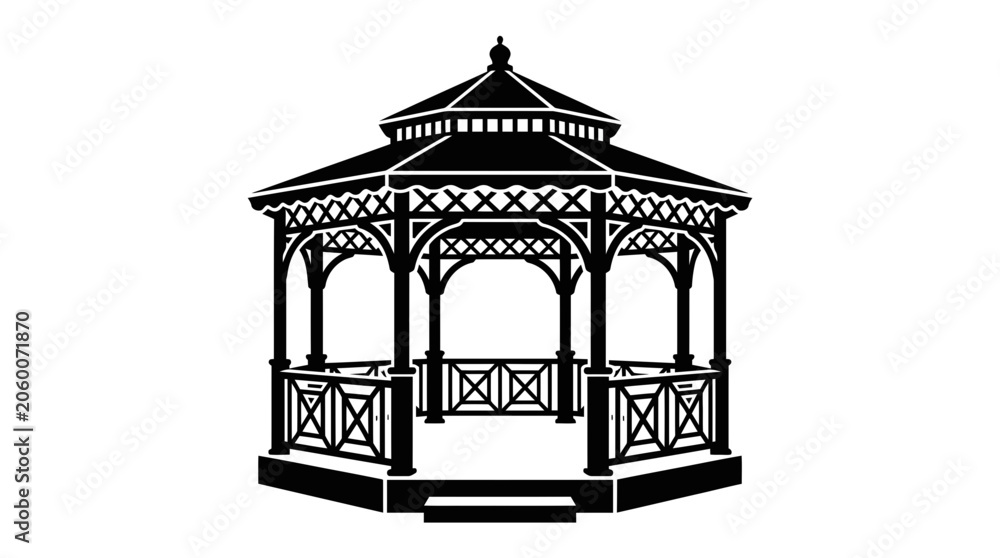 Fototapeta premium Elegant Gazebo Silhouette Vector - Outdoor Structure