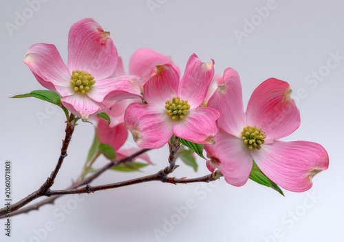 Beautiful Pink Dogwood Blossoms on a Branch Against a Soft Background.